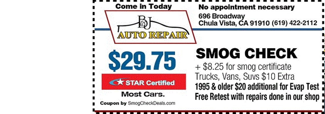 Smog-test-coupon | $39.75 Smog Check In Chula Vista | B&J Auto Repair